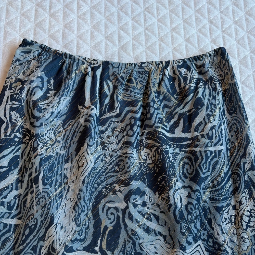 VTG Chadwick’s Silk A-Line Skirt Sz 12 Blue Gold Metallic Abstract Art To Wear - Picture 6 of 14